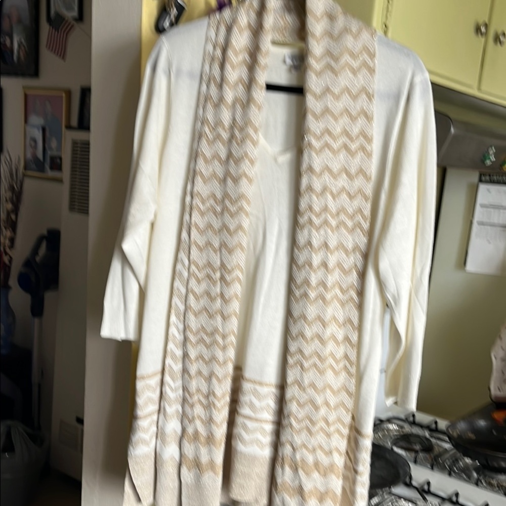 Avenue Cream V-Neck Sweater with Chevron Design